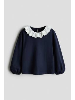 H&M - Girls Navy Blue Collared Cotton Top