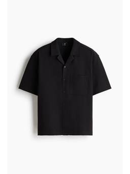 H&M - Men Black Relaxed Fit Waffled Resort Shirt