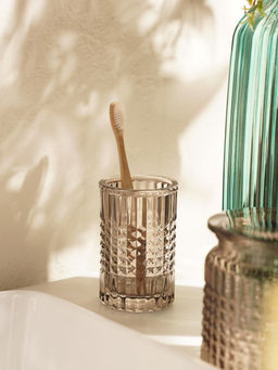 Pure Home + Living - Brown Diamond Texture Glass Tooth Brush Holder
