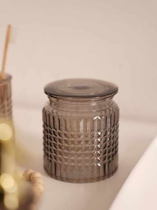 Pure Home + Living Brown Diamond Texture Glass Cotton Jar with Lid