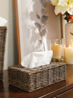 Pure Home + Living - Brown Resin Wicker Tissue Box with Cover
