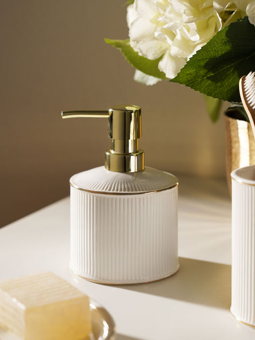 Pure Home + Living White Ribbed Porcelain Soap Dispenser