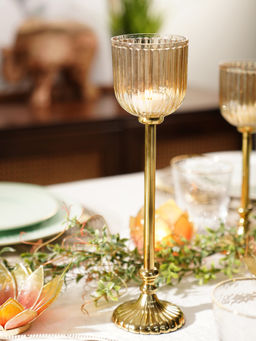 Pure Home + Living - Gold Ribbed Tall Hurricane with Stand (L)