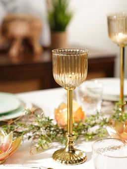 Pure Home + Living - Brown Ribbed Glass Tall Hurricane with Stand (S)