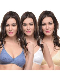 Bodycare - Full Coverage Regular Indigo-Skin-White 3Pcs Bra Combo