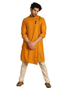 Manyavar - Mustard Silk Blend Traditional Kurta For Men