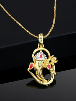Estele - Gold Plated Ganesh Pendant With White Austrian Crystals for Women