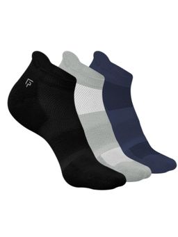 Footprints - Black, Grey & Navy Blue Anti-Odour Bamboo Ankle Terry Socks (Pack of 3)