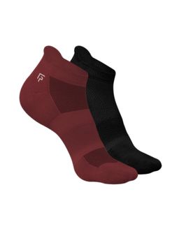 Footprints - Maroon & Black Anti-Odour Bamboo Ankle Terry Socks (Pack of 2)