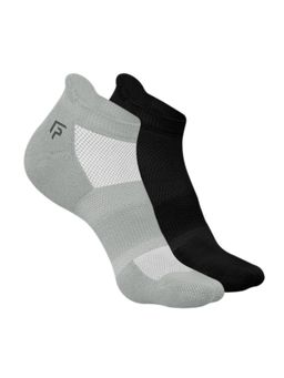 Footprints - Black & Grey Anti-Odour Bamboo Ankle Terry Socks (Pack of 2)