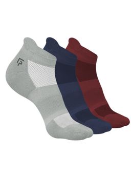 Footprints - Grey, Navy Blue & Maroon Anti-Odour Bamboo Ankle Terry Socks (Pack of 3)