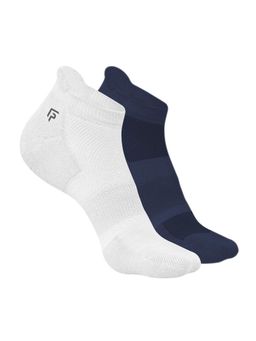 Footprints - White & Navy Blue Anti-Odour Bamboo Ankle Terry Socks (Pack of 2)