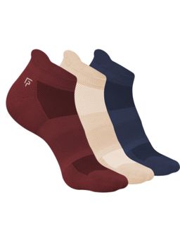 Footprints - Maroon, Beige & Navy Blue Anti-Odour Bamboo Ankle Terry Socks (Pack of 3)