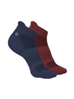 Footprints - Navy Blue & Maroon Anti-Odour Bamboo Ankle Terry Socks (Pack of 2)