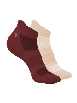 Footprints - Maroon & Beige Anti-Odour Bamboo Ankle Terry Socks (Pack of 2)