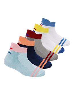 Footprints - Sky Blue, Navy Blue, Grey & White Anti-Odor Bamboo Ankle Socks (Pack of 5)