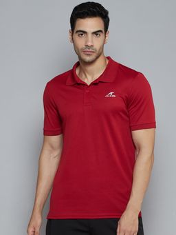 Alcis - Men Maroon Solid Polo Collar Slim Fit T-shirt