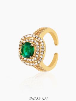 SWASHAA - Vashti Emarald Stone Studded 18K Gold Plated Finger Ring (1.8)