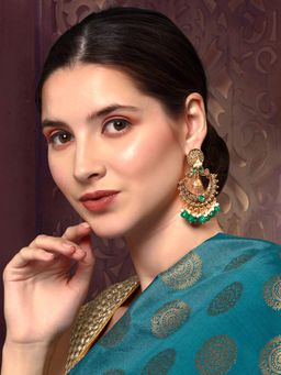 Yellow Chimes - Oxidised Gold Plated Peacock Designed Maroon Crystal studded Beads Chandbali Earrings