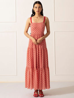 Twenty Dresses by Nykaa Fashion - Red Printed Square Neck Maxi Dress