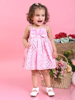 SAKA DESIGNS - Girls Polka Dot Printed Party Frock Pink