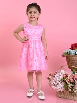 SAKA DESIGNS - Girls Star Printed Party Frock Pink