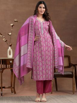 Libas - Pink Silk Blend Printed Kurta Sets for Women