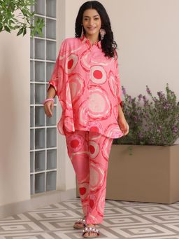 Libas - Pink Geometic Printed Shirt and Pant Co-Ord (Set of 2)