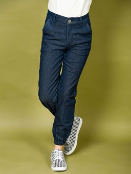 Lilpicks - Navy Blue Solid Joggers Style Denim Jeans Pant