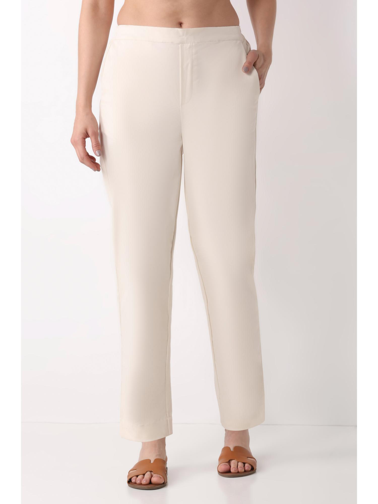 biba Women Off White Solid/Plain Cotton Pant-picture-13