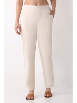 Biba - Women Off White Solid/Plain Cotton Pant