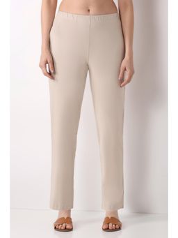 Biba - Women Beige Solid/Plain Cotton Lycra Pant