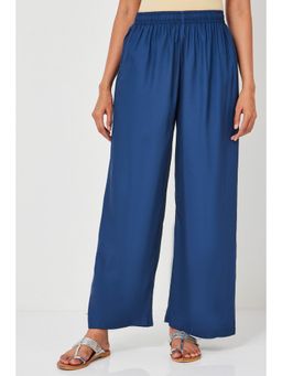 Biba - Women Blue Solid/Plain Viscose Rayon Palazzo