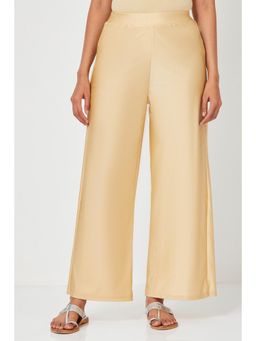 Biba - Women Gold Solid/Plain Viscose Blend Pant