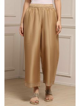 Biba - Women Gold Solid/Plain Polyester Pant