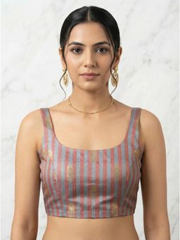 Tikhi Imli - Women Grey Stripes Brocade Stitched Blouse
