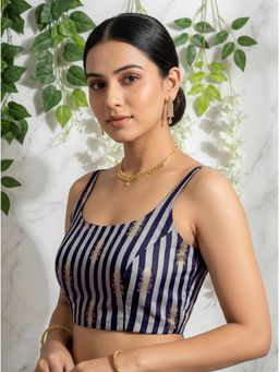 Tikhi Imli - Women Blue Stripes Brocade Stitched Blouse