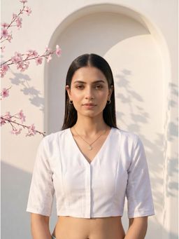 Tikhi Imli - Women White Solid/Plain Taffeta Stitched Blouse