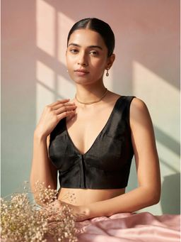 Tikhi Imli - Women Black Solid/Plain Taffeta Stitched Blouse