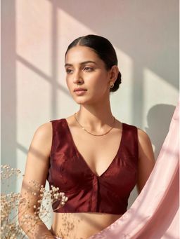 Tikhi Imli - Women Maroon Solid/Plain Taffeta Stitched Blouse