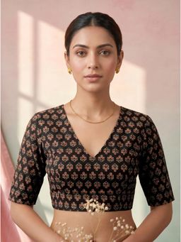 Tikhi Imli - Women Black Floral Cotton Stitched Blouse