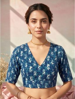 Tikhi Imli - Women Indigo Floral Cotton Stitched Blouse