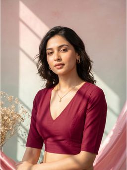 Tikhi Imli - Women Maroon Solid/Plain Viscose Rayon Stitched Blouse