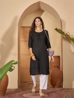 Stylum - Women Black Stripes Rayon Kurta