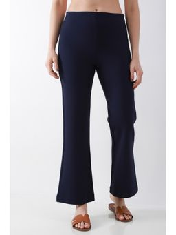 Biba - Women Navy Blue Solid/Plain Viscose Blend Pant