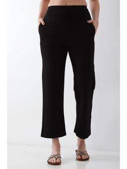Biba - Women Black Solid/Plain Viscose Blend Pant