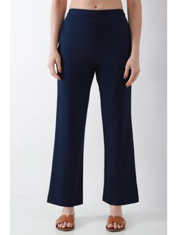 Biba - Women Blue Solid/Plain Viscose Blend Pant