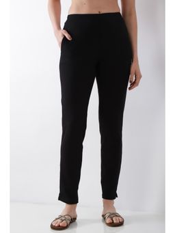 Biba - Women Black Solid/Plain Cotton Lycra Pant