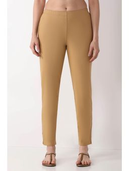 Biba - Women Gold Solid/Plain Cotton Lycra Pant