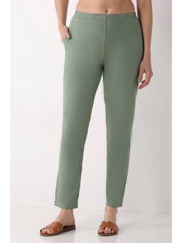 Biba - Women Green Solid/Plain Cotton Lycra Pant